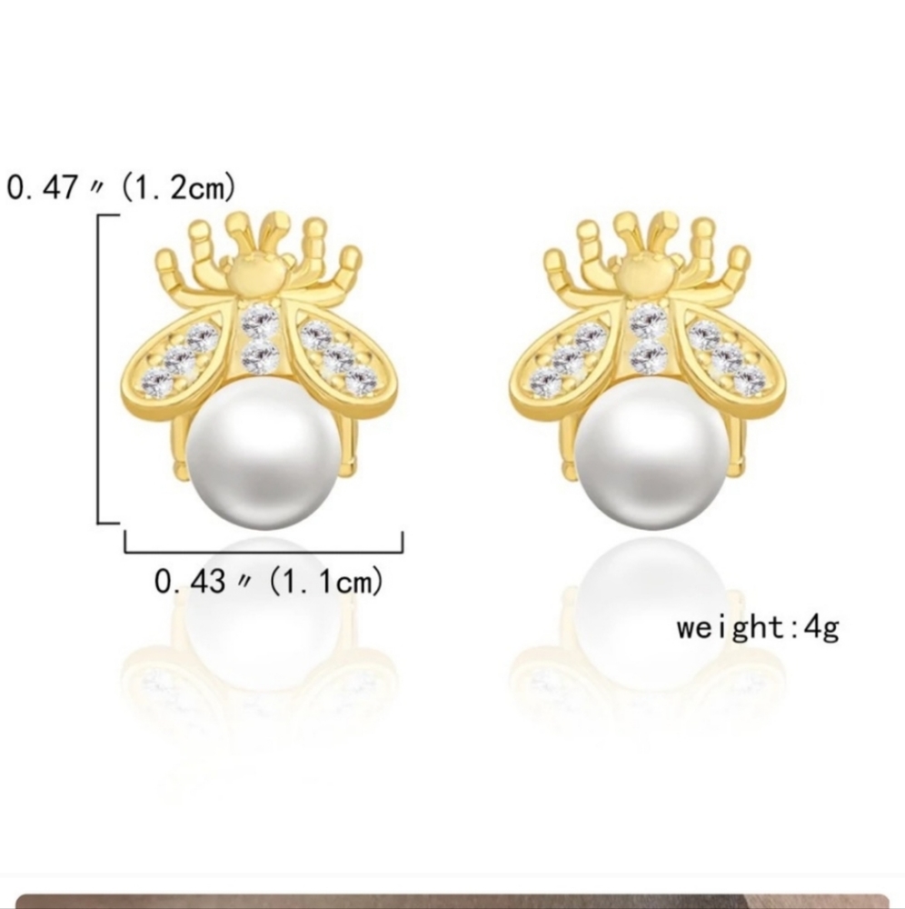 💚 🍯Bee Earrings 🐝Pearl Bee Earrings Bee Earrings - Picture 4 of 4